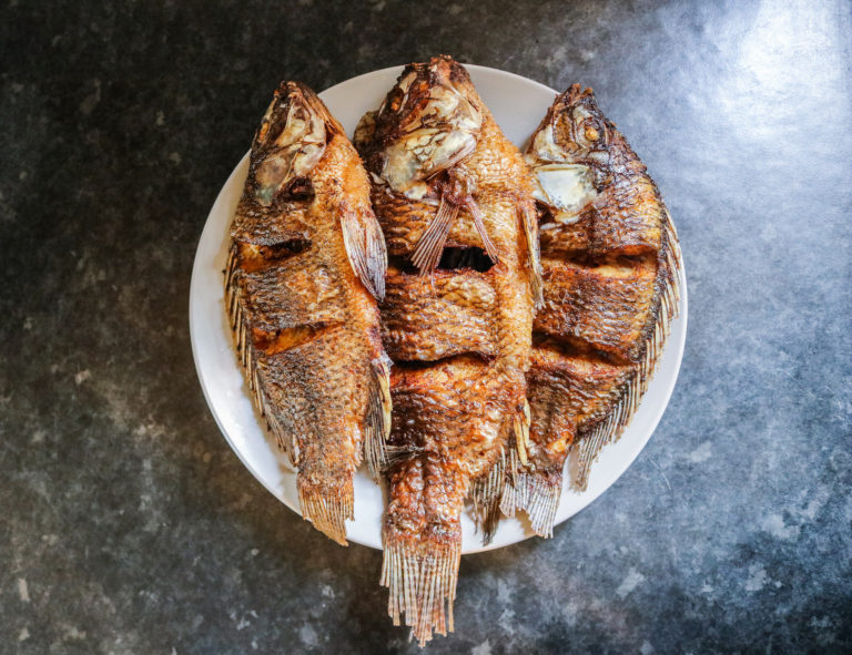 Fried tilapia with ugali